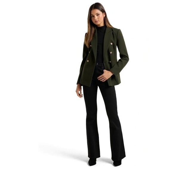 Ever New Milly Forest Green Gold Button Military Academia Double Breasted Blazer - Picture 5 of 15
